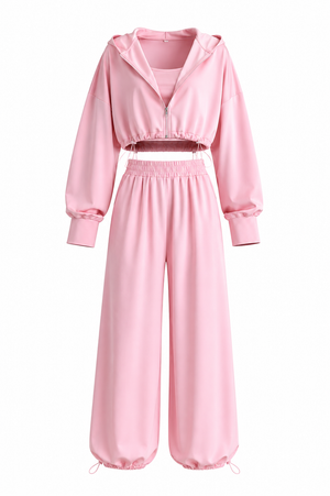Pembe Crop Üçlü Takım - 3223