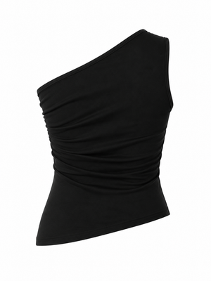 Siyah Tek Omzu Asimetrik Bluz - 2y251006
