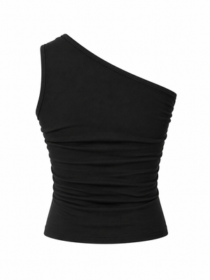 Siyah Tek Omzu Asimetrik Bluz - 2y251006