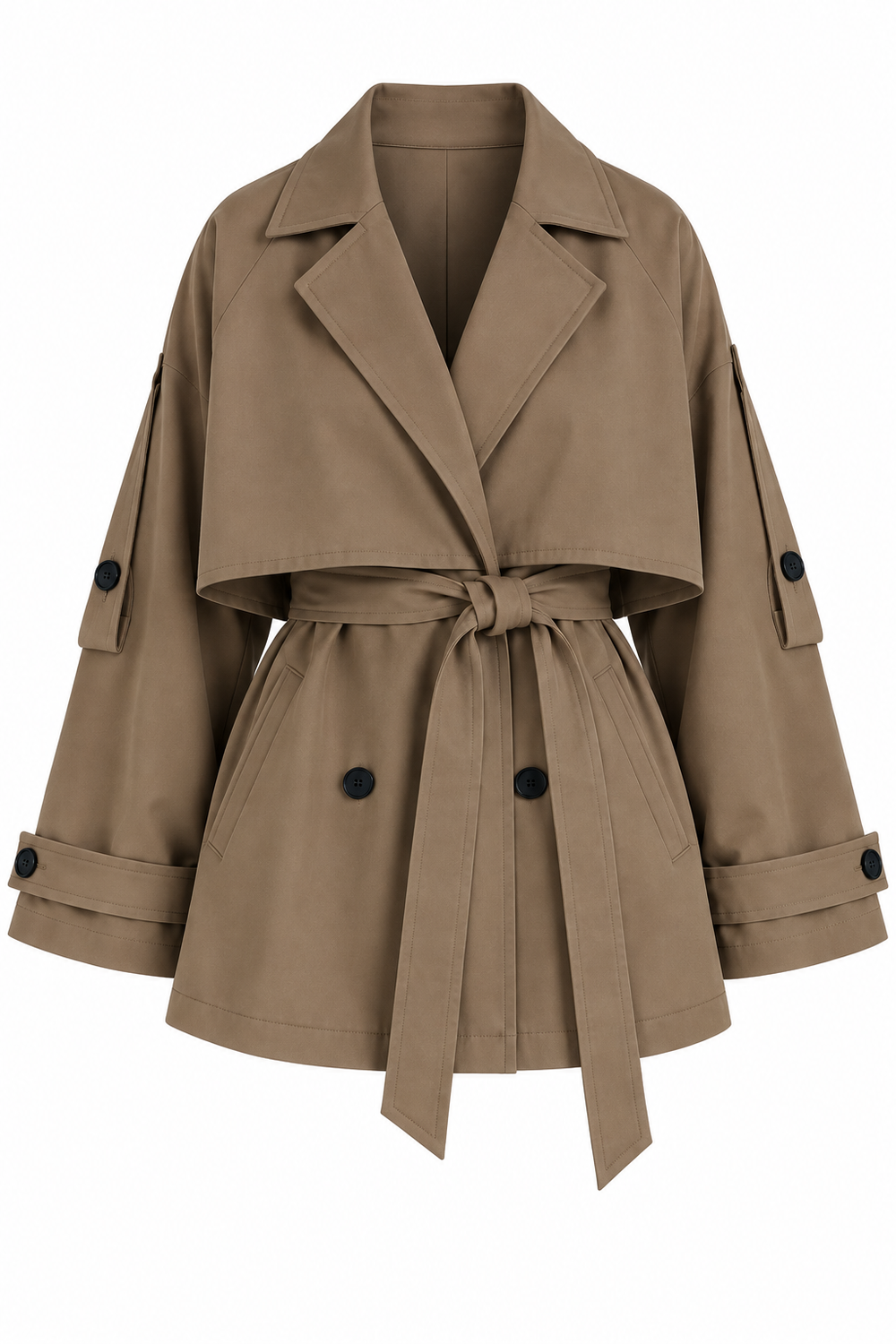 Mocca Oversize Düşük Omuz Kısa Trenç | LALUVIA