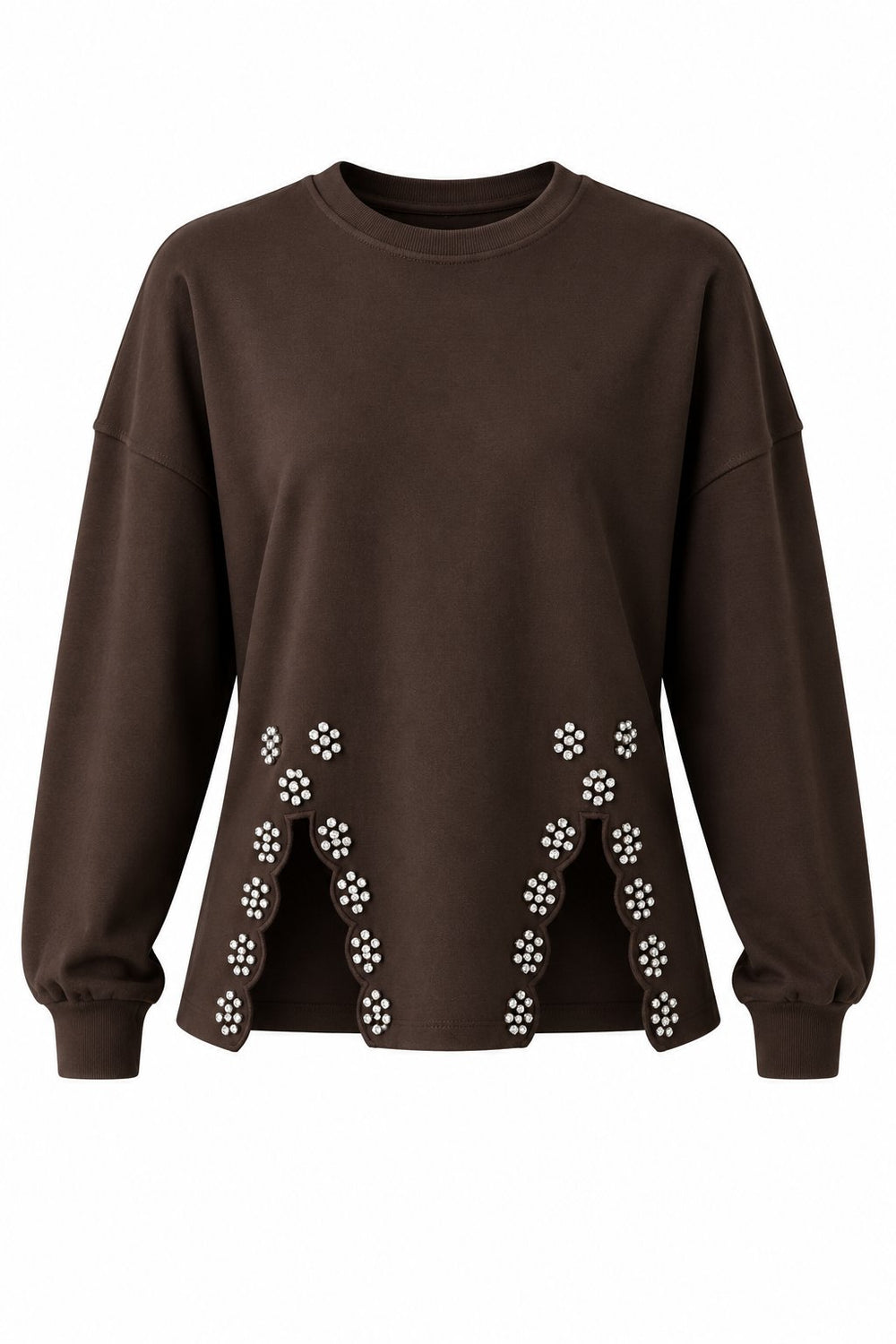 Kahverengi Taş İşlemeli Sweatshirt - 261010
