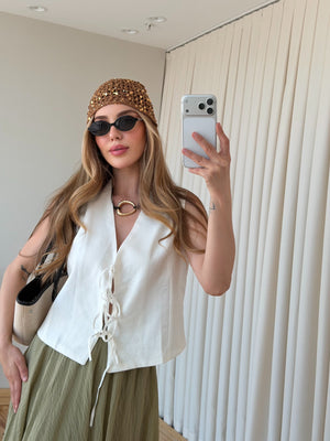 Camel Payetli Örme File Şapka - 5858