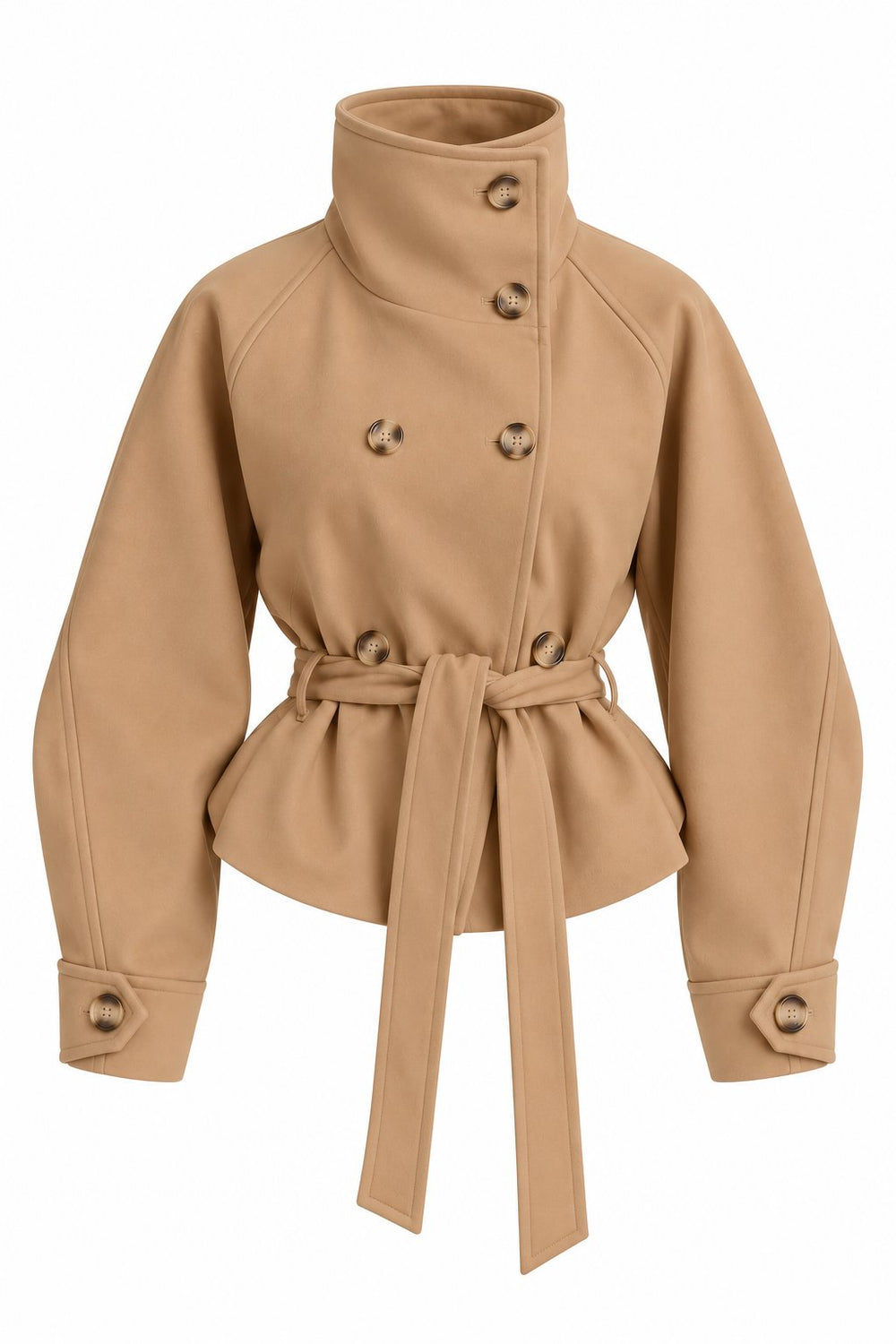 Camel Dik Yakalı Kuşaklı Trençkot - 2y501326