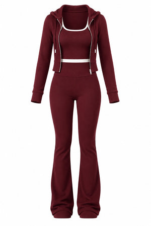 Bordo Ribana İspanyol Paça Üçlü Takım - 4202