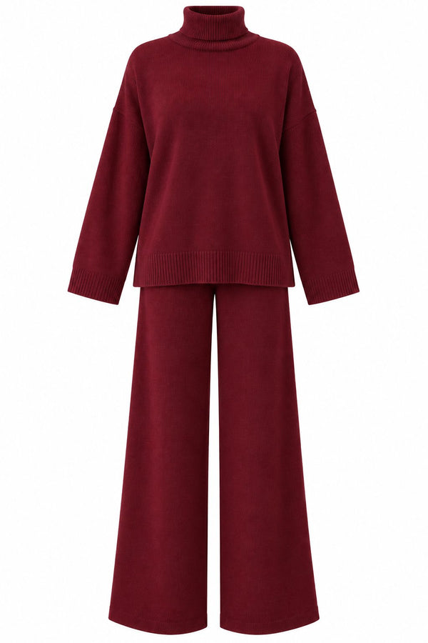 Bordo Boğazlı 2'li Pantolon Takım - 2y4672