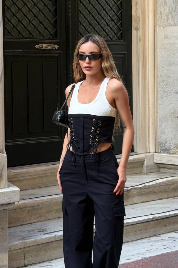 Lacivert Korse Bluz Kargo Pantolon Takım - 1048