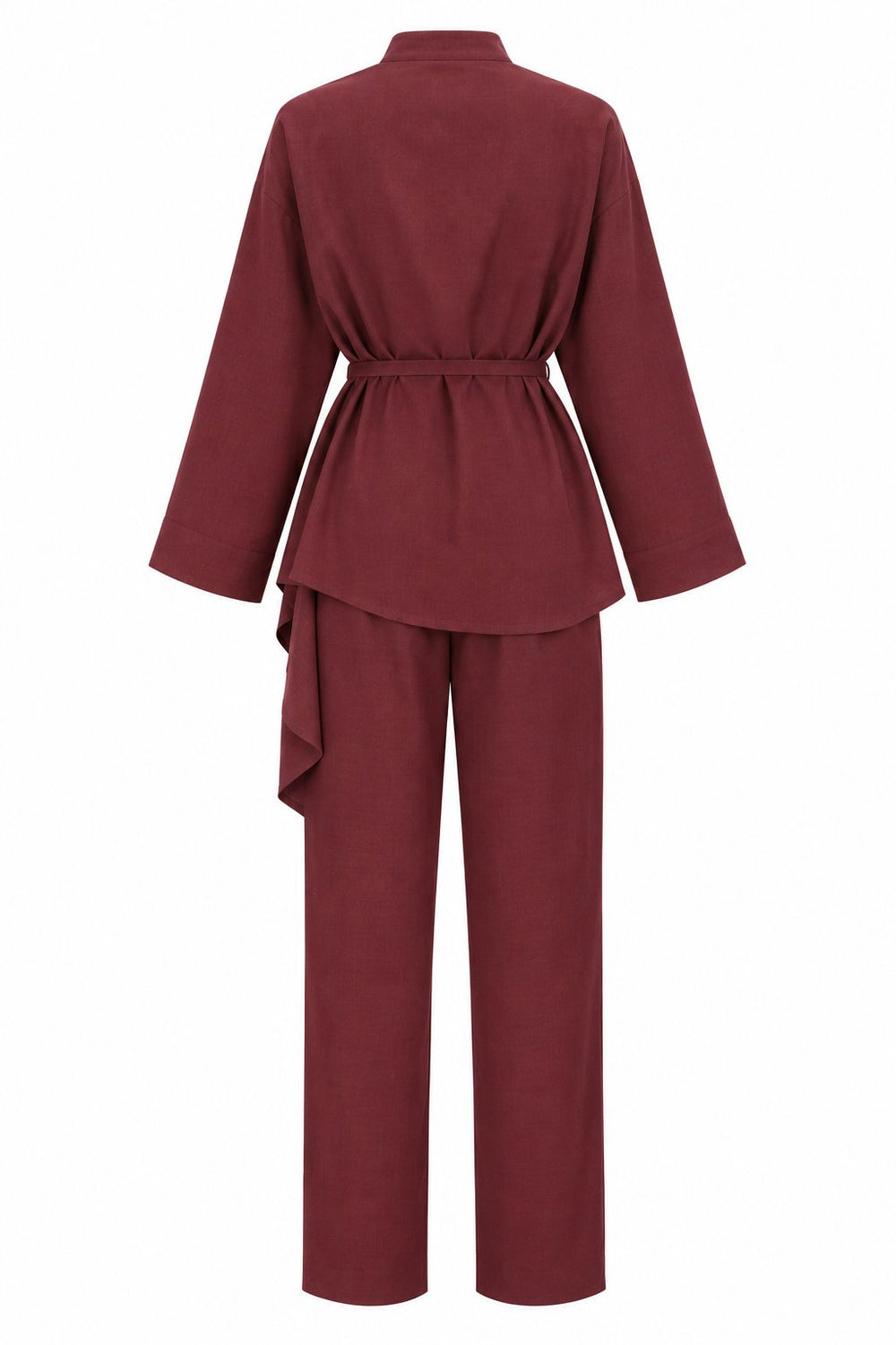 Kiremit Volanlı İnce Kemerli Kimono Takım - 8739