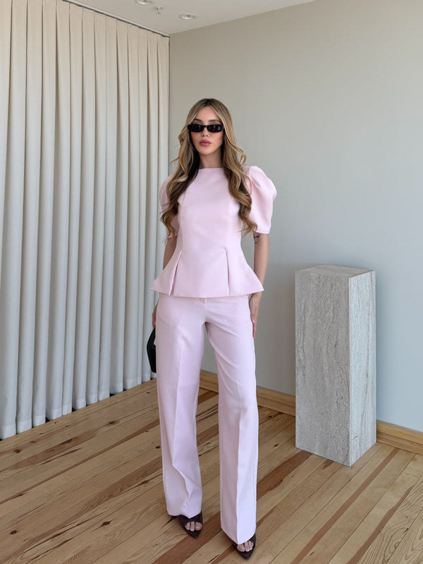 Pembe Mateo Balon Kol Bluz Pantolon Takım - 5125
