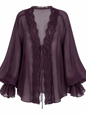 Mürdüm Dantelli Transparan Bluz - 5108