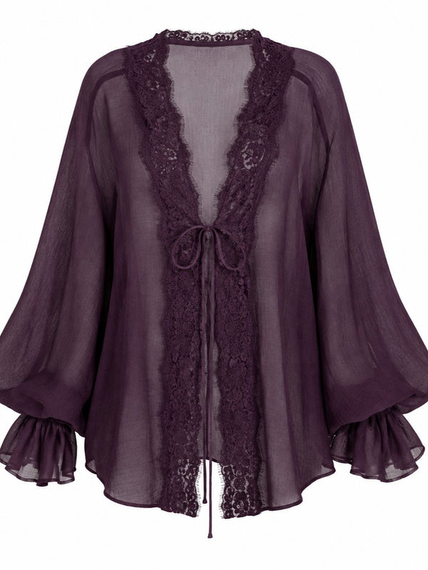 Mürdüm Dantelli Transparan Bluz - 5108