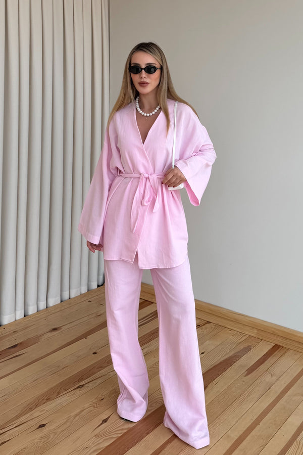 Pembe Vero Pamuklu Kemerli İkili Takım - 1300