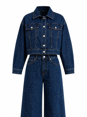 Lacivert Denim Taşlı Takım - 1231