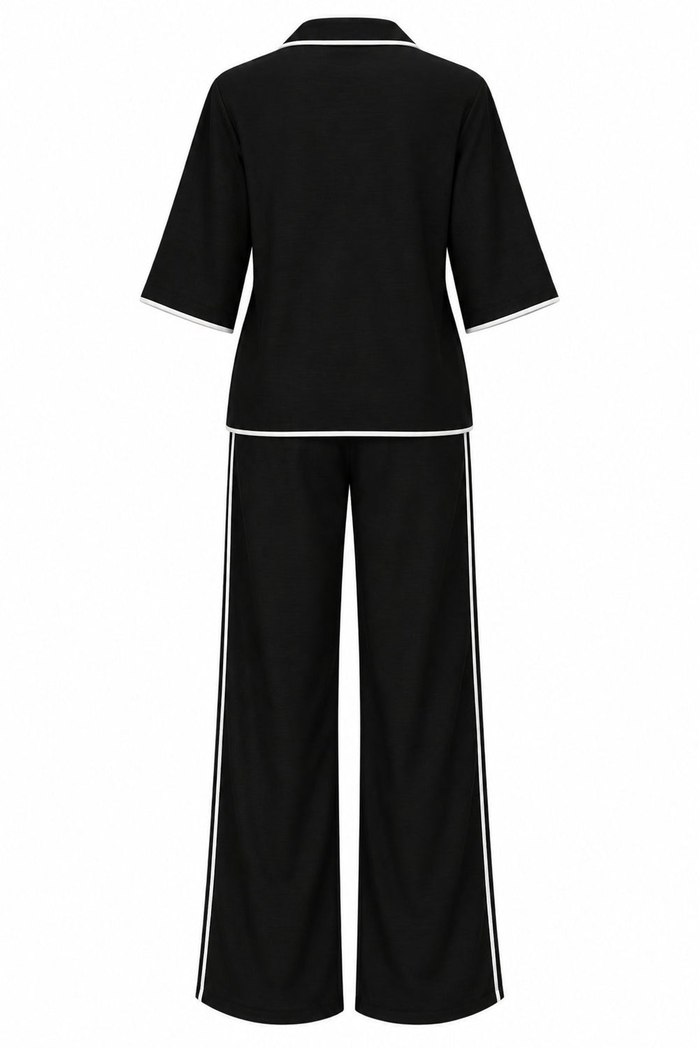 Siyah - Natural Biye Detaylı Bluz Pantolon Takım - 2y9001
