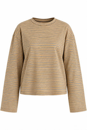 Sarı Çizgili Geniş Kollu Tshirt - 5203
