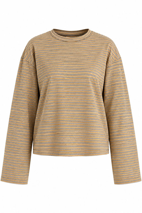 Sarı Çizgili Geniş Kollu Tshirt - 5203