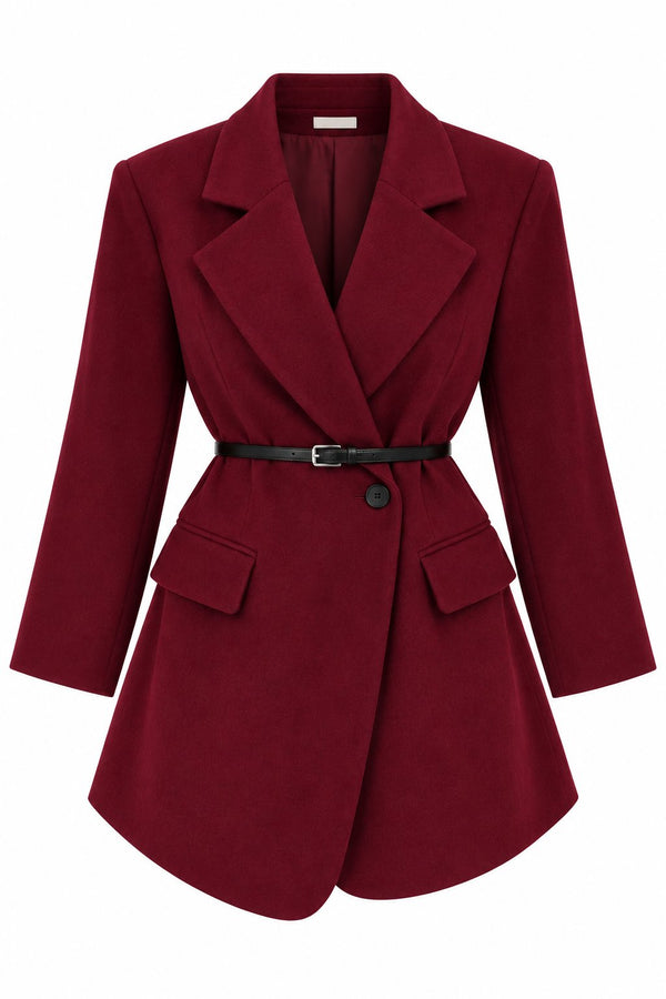 Bordo Kemerli Kaşe Ceket - 510113