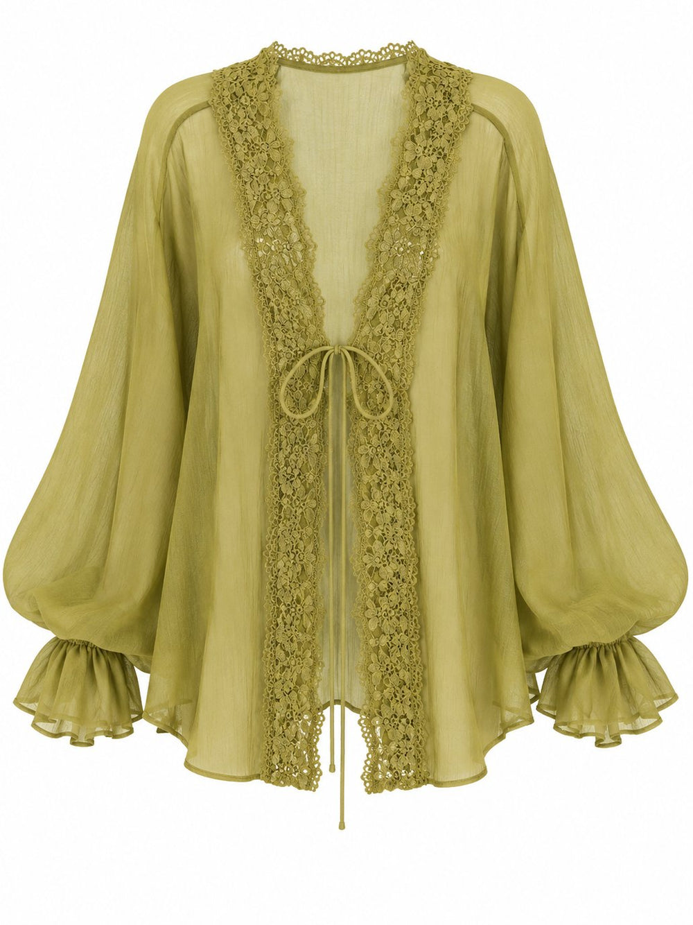 Olive Dantelli Transparan Bluz - 5108