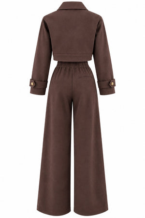 Kahverengi Kot Crop Ceket Pantolon Takım - 2y51244