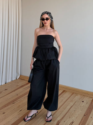Siyah Balon Bluz Pantolon Takım - 7334