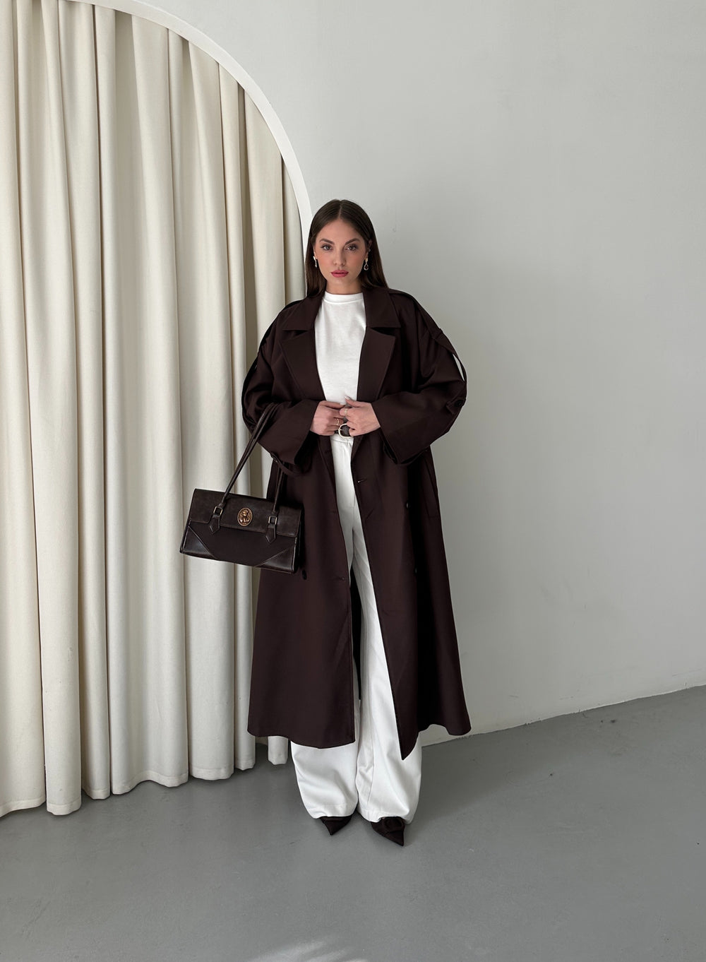 Acı Kahve Lucky Düğme Detaylı Oversize Trençkot