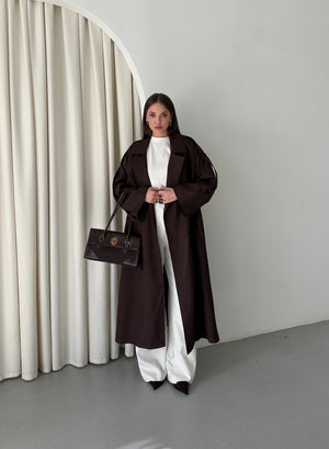 Acı Kahve Lucky Düğme Detaylı Oversize Trençkot