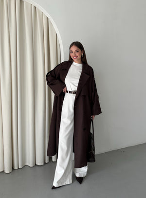 Acı Kahve Lucky Düğme Detaylı Oversize Trençkot