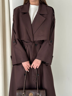 Acı Kahve Lucky Düğme Detaylı Oversize Trençkot