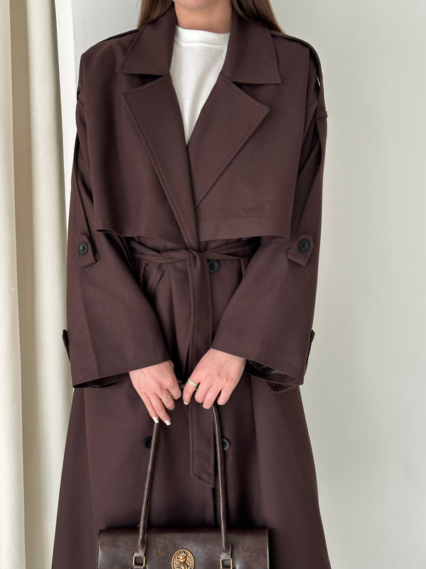 Acı Kahve Lucky Düğme Detaylı Oversize Trençkot