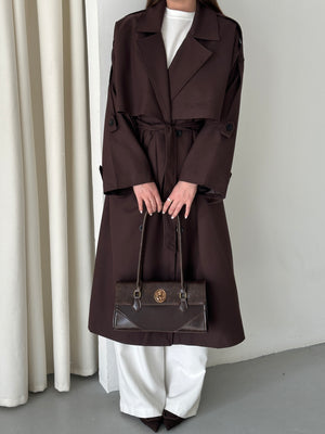 Acı Kahve Lucky Düğme Detaylı Oversize Trençkot