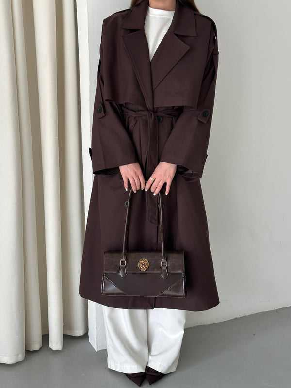 Acı Kahve Lucky Düğme Detaylı Oversize Trençkot