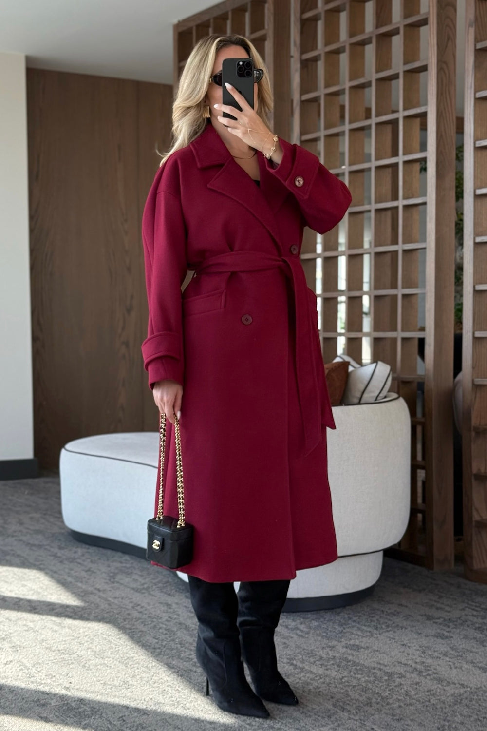 Açık Bordo New Tokyo Uzun Kaşe Kaban - 408021