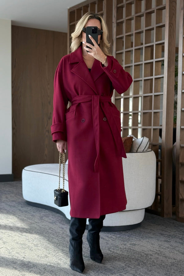 Açık Bordo New Tokyo Uzun Kaşe Kaban - 408021