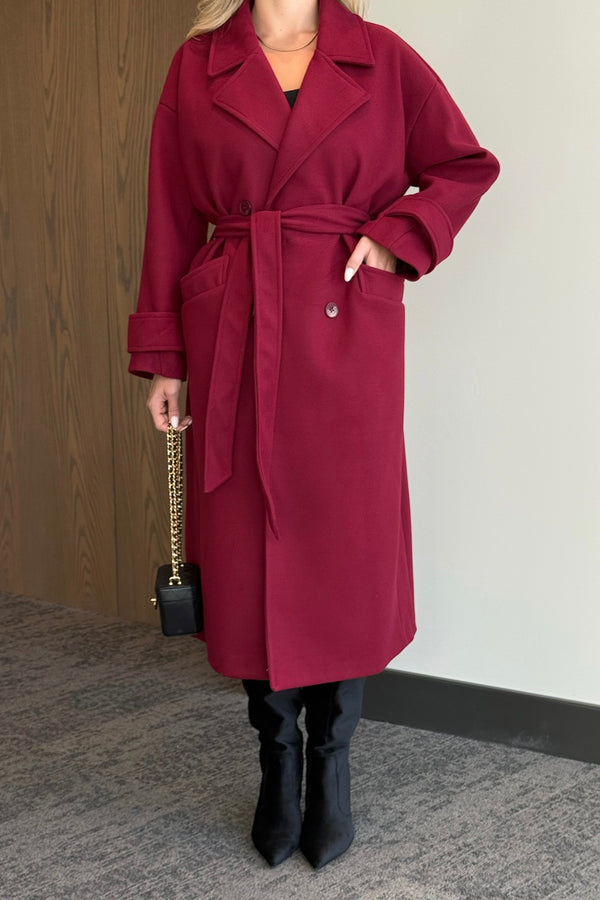 Açık Bordo New Tokyo Uzun Kaşe Kaban - 408021