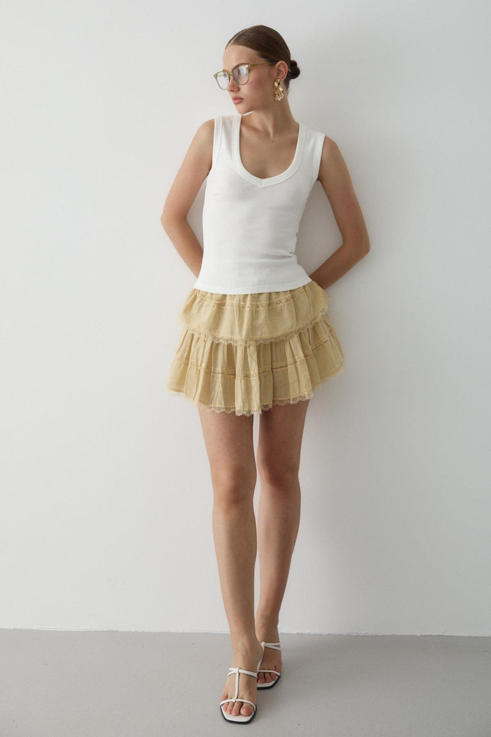 Açık Ekru V Yaka Fitilli Bluz