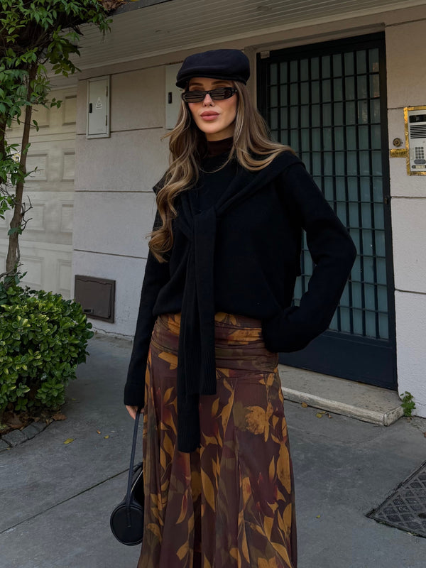 Siyah Şal Detaylı Kazak - 251180