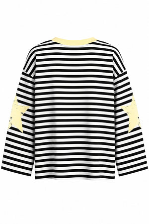 Sarı Yaka Creative Baskılı Çizgili Tshirt - 1127