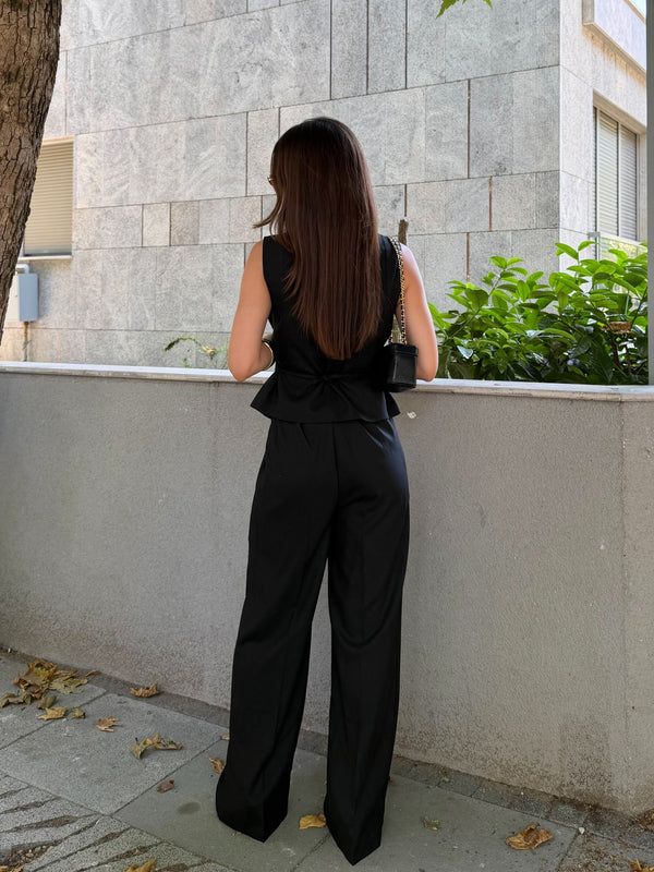 Siyah Donna Kruvaze Yelek Pantolon Takım - 8496