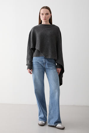 Antrasit Atkı Detaylı Triko Kazak - 98073