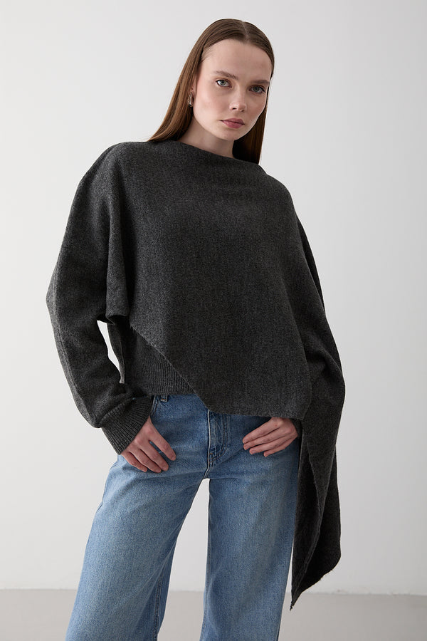 Antrasit Atkı Detaylı Triko Kazak - 98073