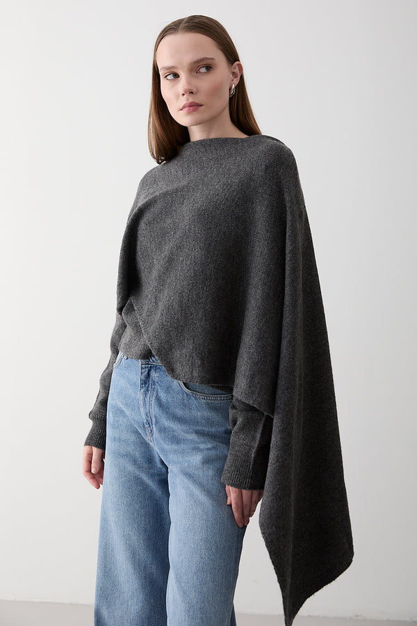 Antrasit Atkı Detaylı Triko Kazak - 98073