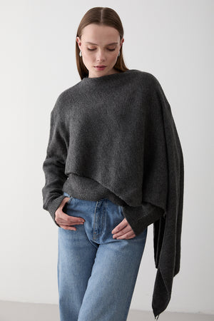 Antrasit Atkı Detaylı Triko Kazak - 98073