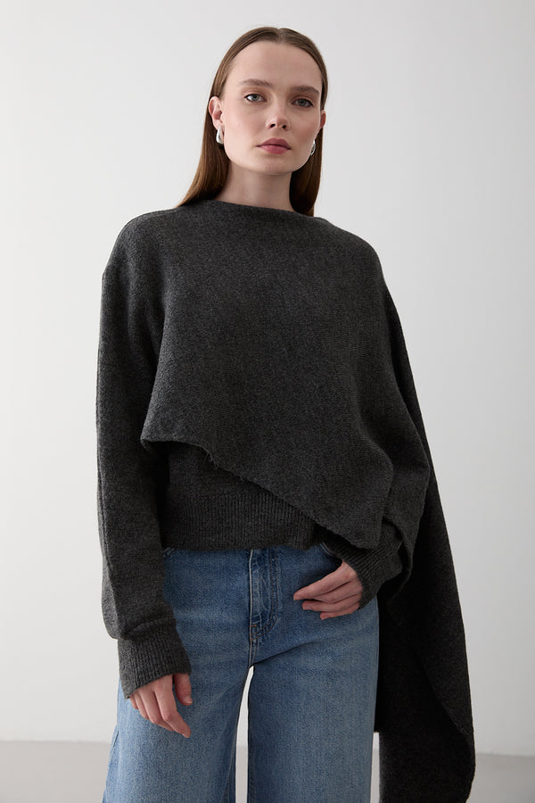 Antrasit Atkı Detaylı Triko Kazak - 98073