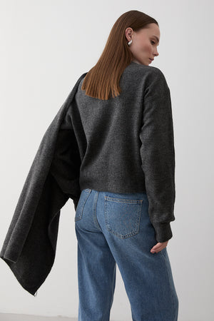 Antrasit Atkı Detaylı Triko Kazak - 98073