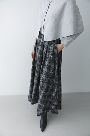 Antrasit Gri Deri Şeritli Ekoseli Etek - 4977