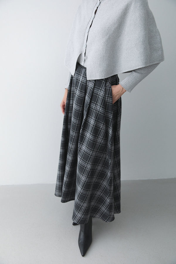 Antrasit Gri Deri Şeritli Ekoseli Etek - 4977