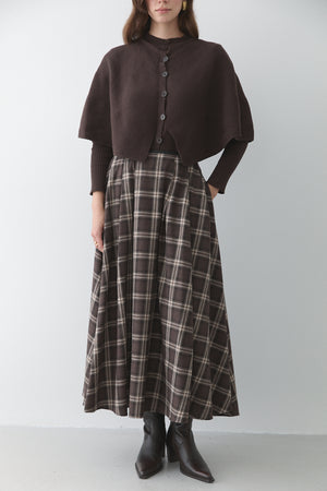 Kahverengi Deri Şeritli Ekoseli Etek - 4977