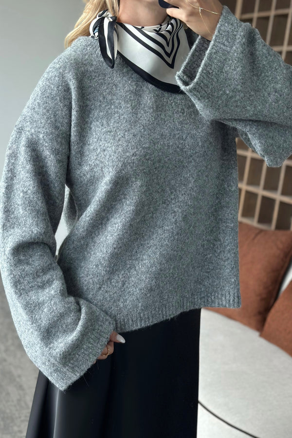 Gri Bisiklet Yaka Kazak - 04621