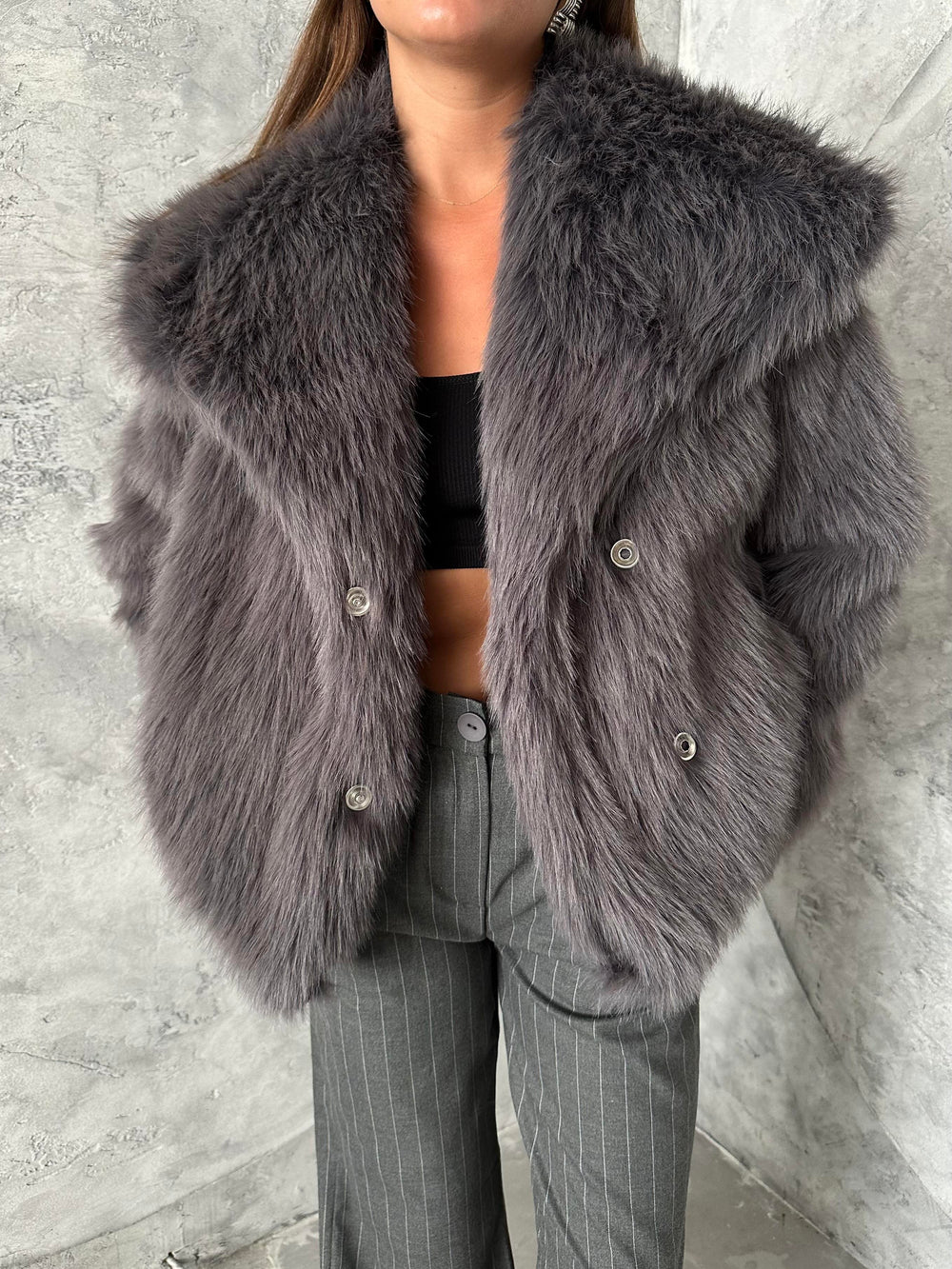 Antrasit Britney Astarlı Premium Kürk