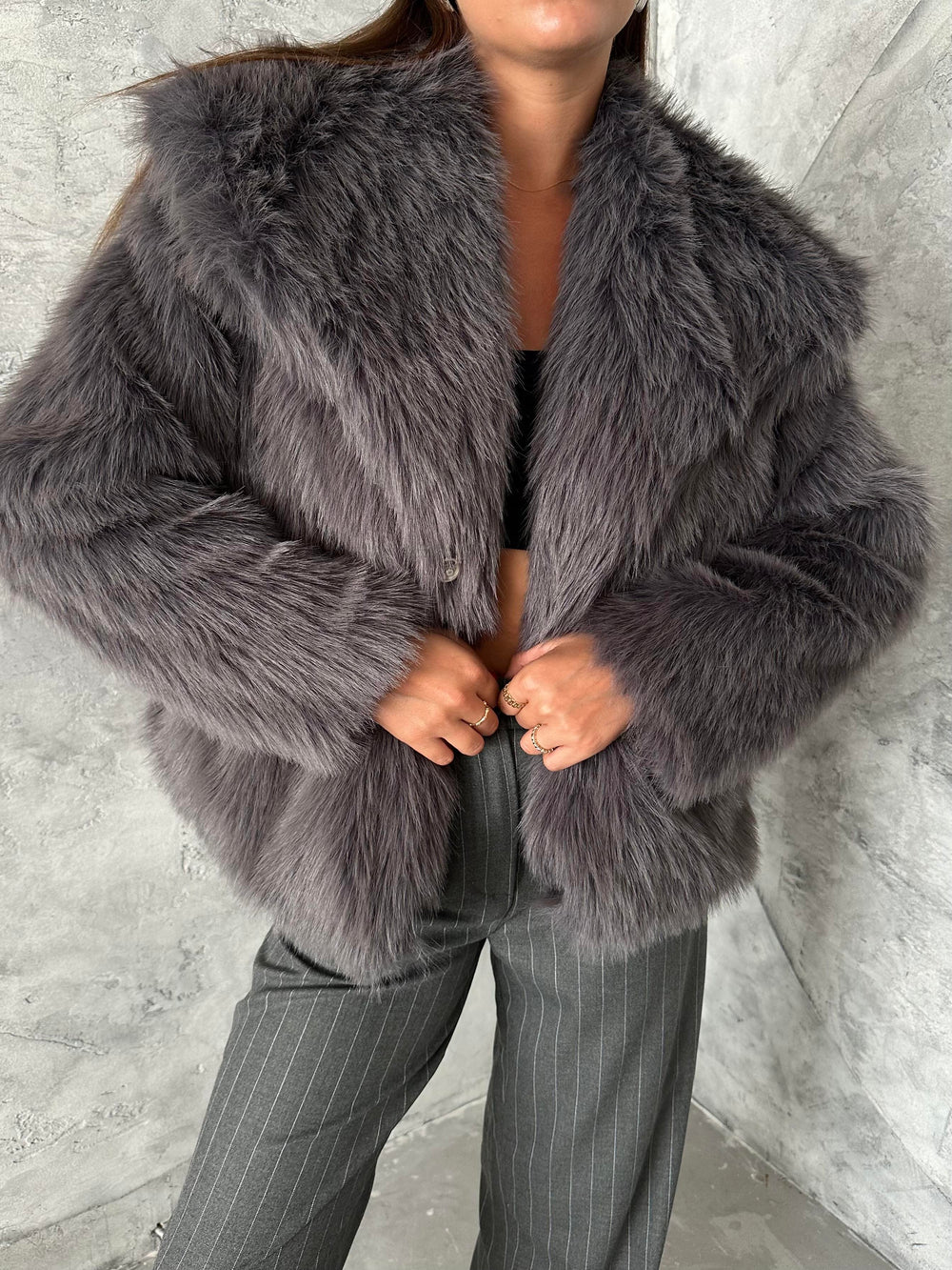 Antrasit Britney Astarlı Premium Kürk