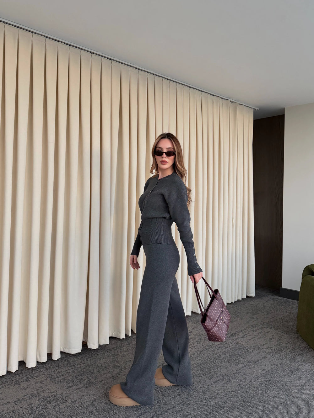 Antrasit Çıtçıt Düğmeli Triko Takım - 904